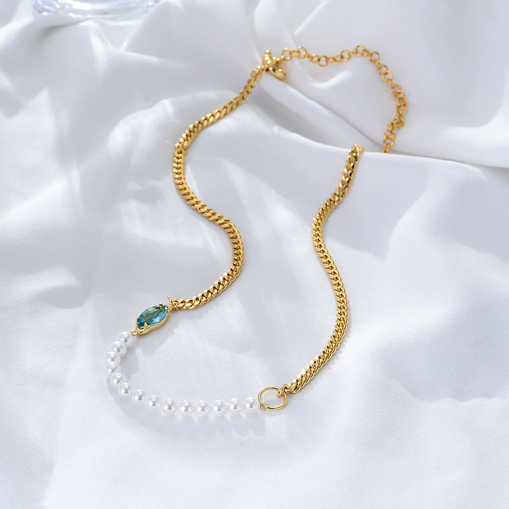 Half Chain Half Pearl Necklace