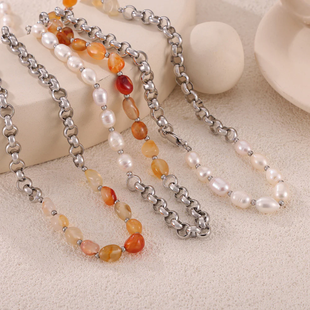 Chic Natural Stone Freshwater Pearl Necklace