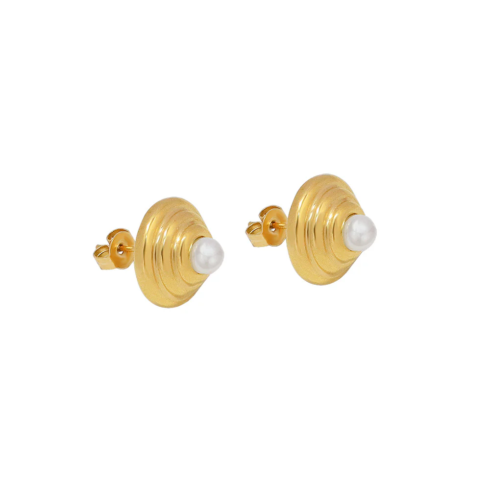 Screw Thread Tapered Pearl Stud Earring