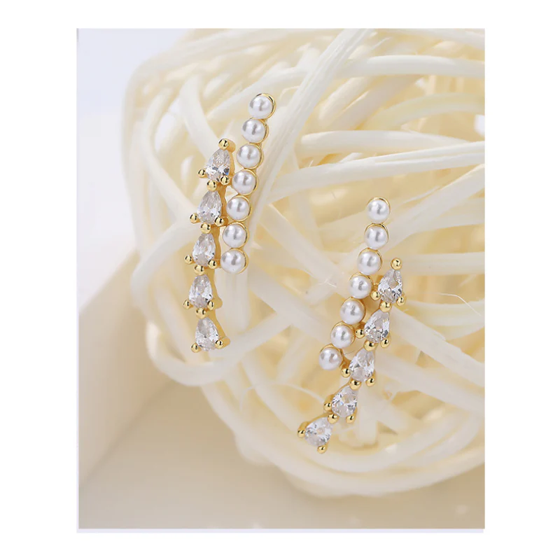 Diamond And Pearl Climber Earrings