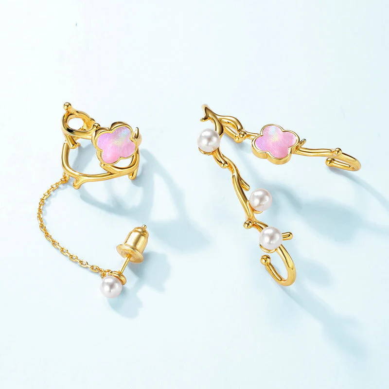 Asymmetric Pearl Climber Earrings