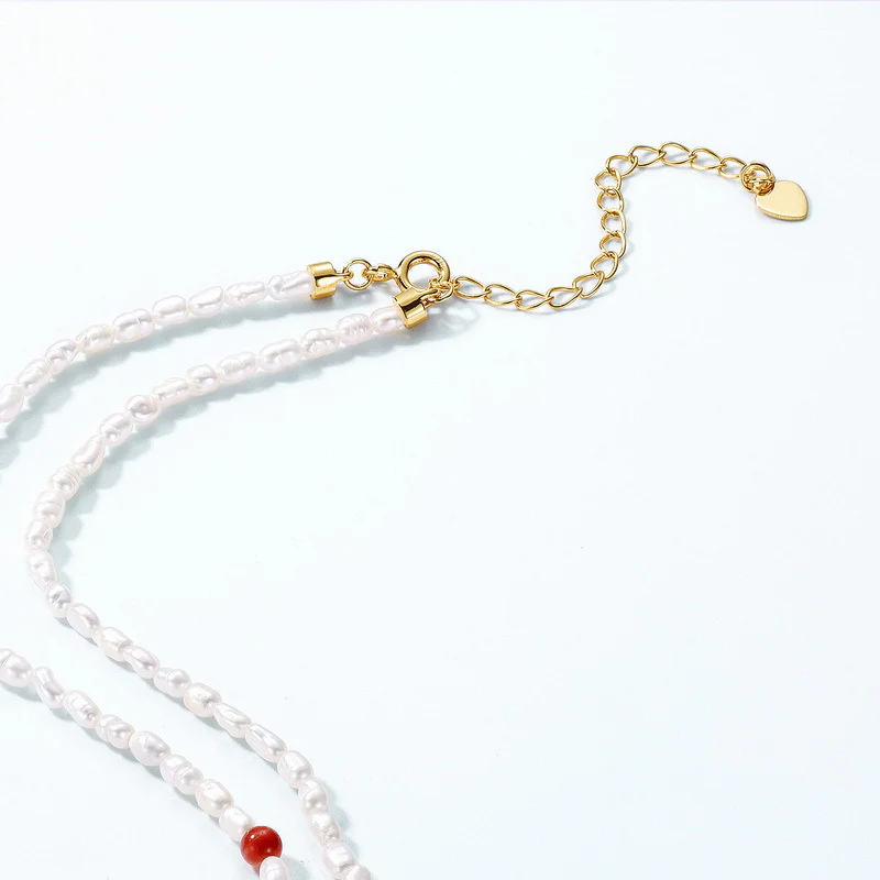 Natural Red Agate and Freshwater Pearl Strand Necklace