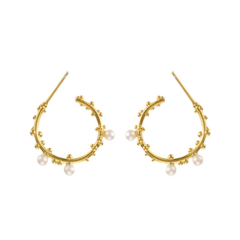 Gold Big Hoop Pearl Earrings