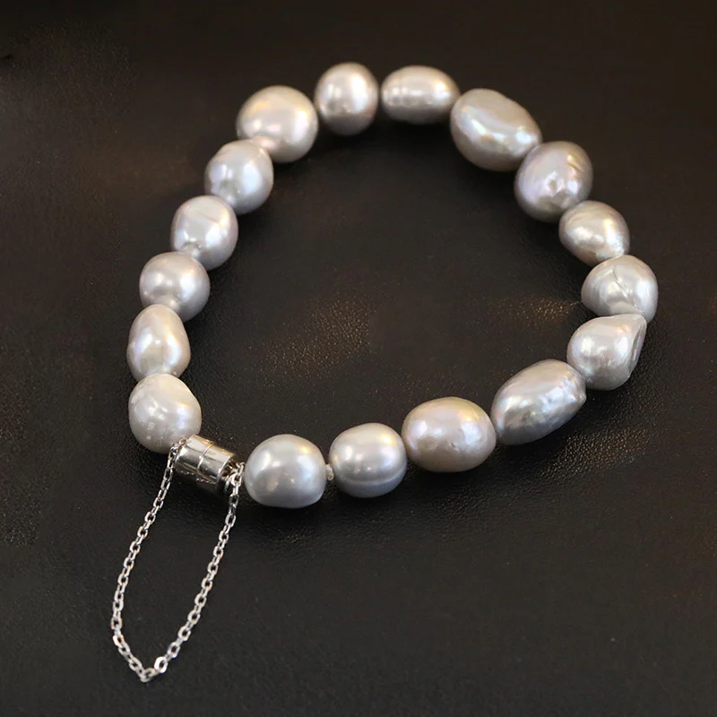 Magnetic Closure Natural Grey Baroque Pearl Bracelet