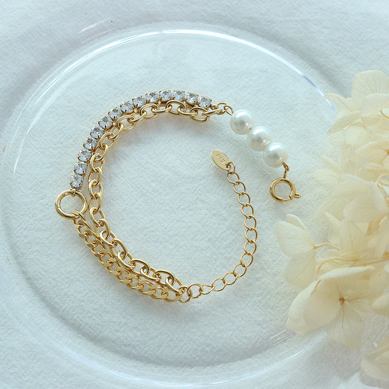 O Chain Rhinestones Pearl Bracelet