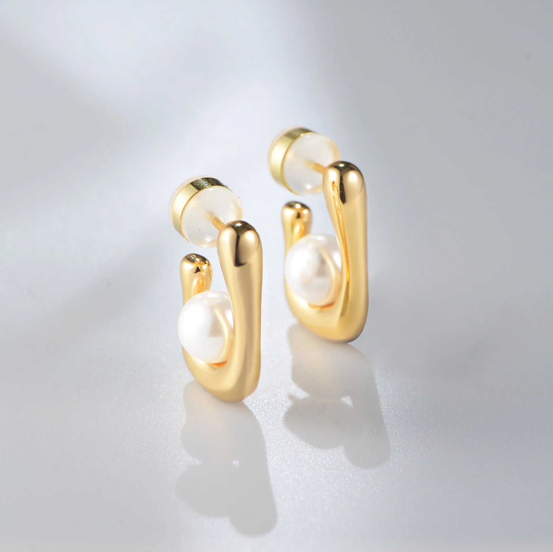 Geometric Earrings Pearl Studs