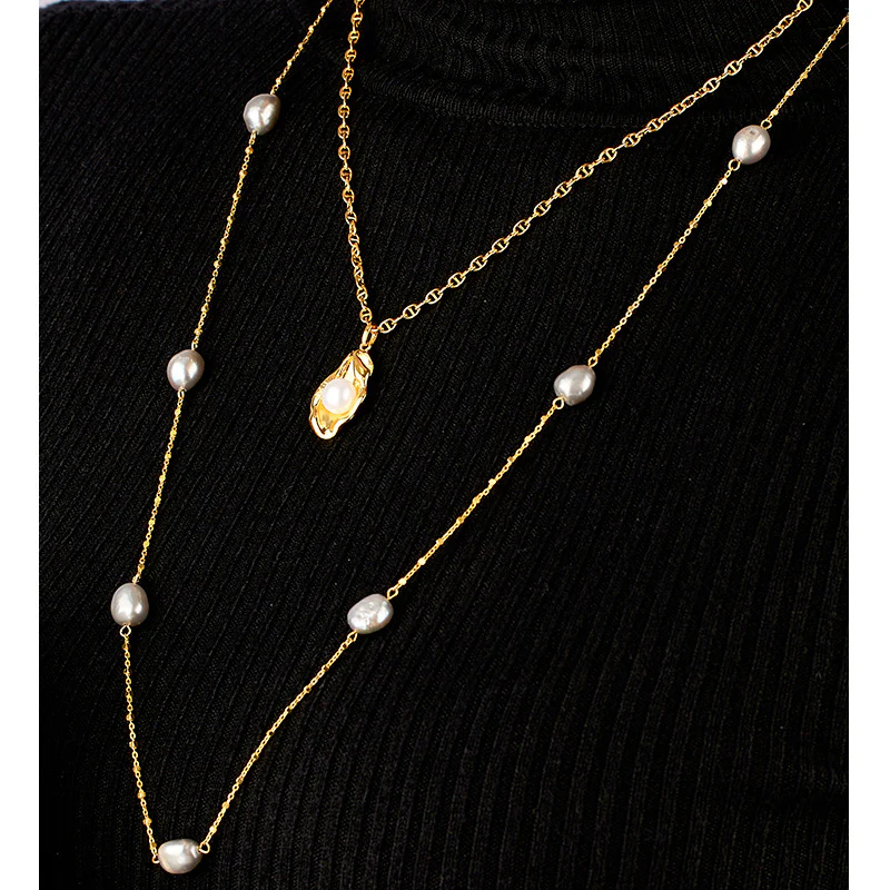 Long Pullable Natural Grey Baroque Pearl Necklace