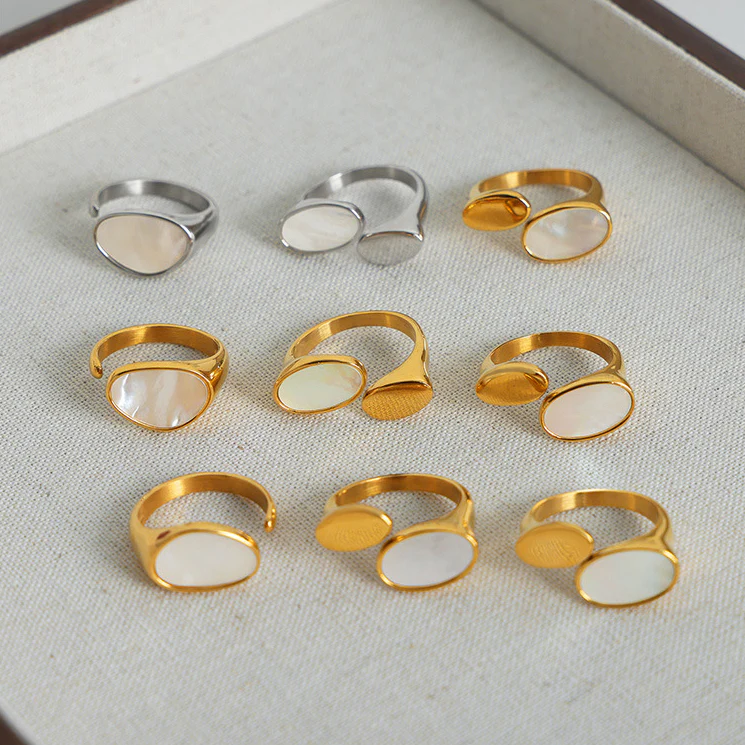 Geometric Oval Mother of Pearl Ring
