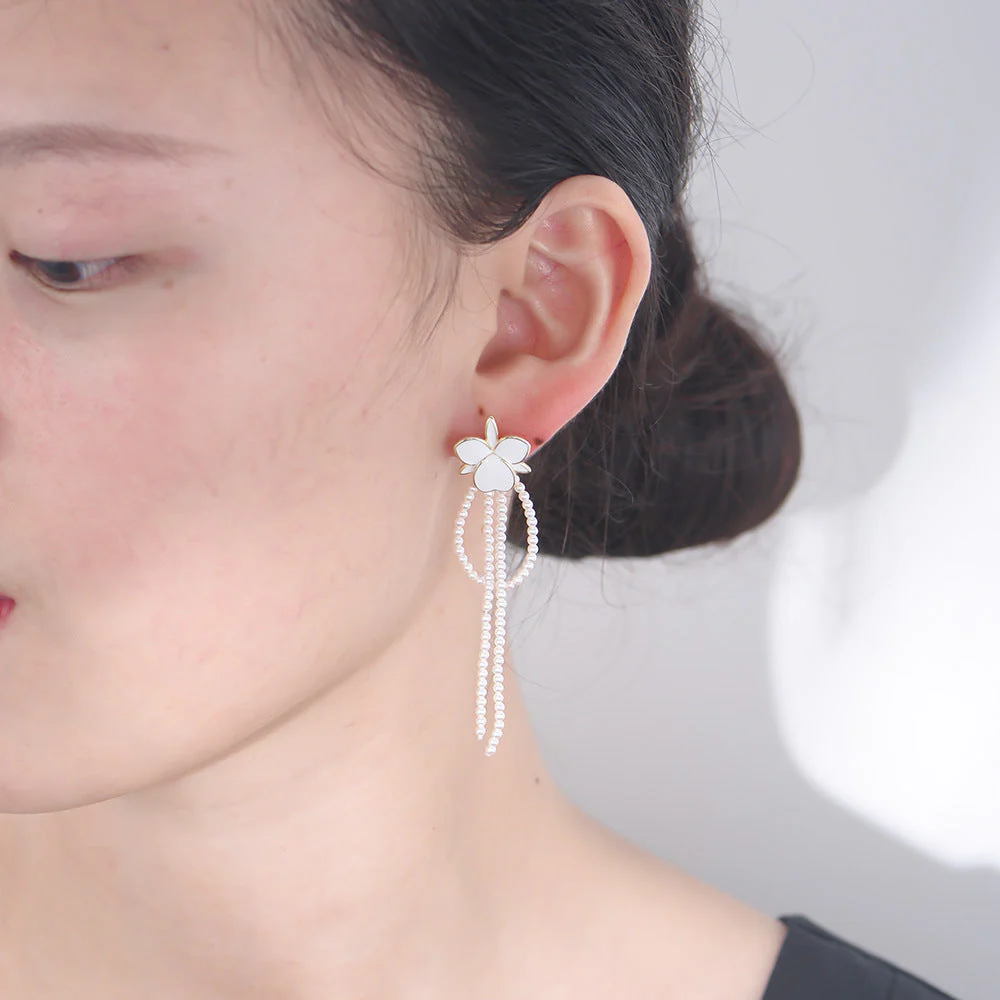 Pearl Earrings Flower Tassel Earrings