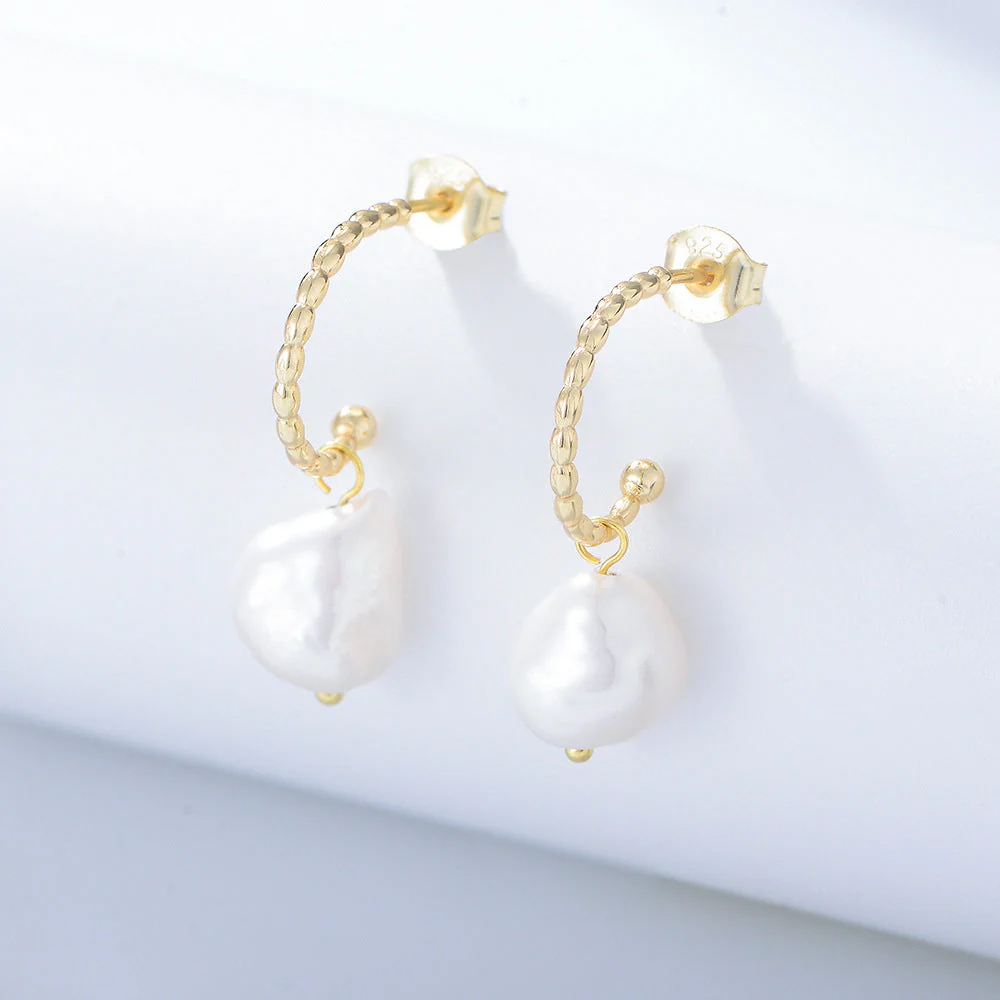 C Shape Irregular Baroque Pearl Earrings
