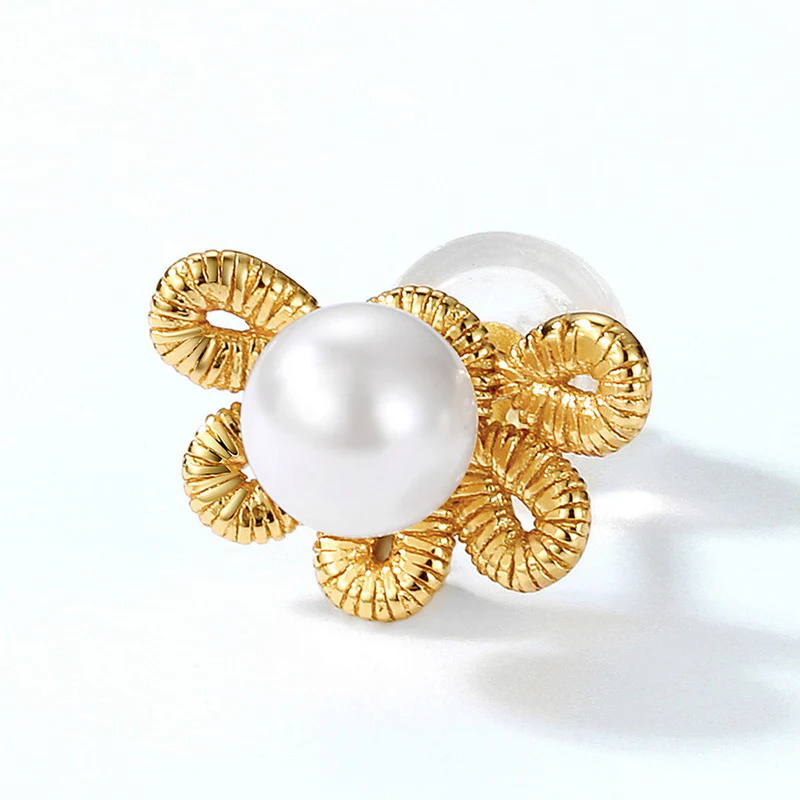 2 Wear Ways Hollow Flower Pearl Stud Earrings