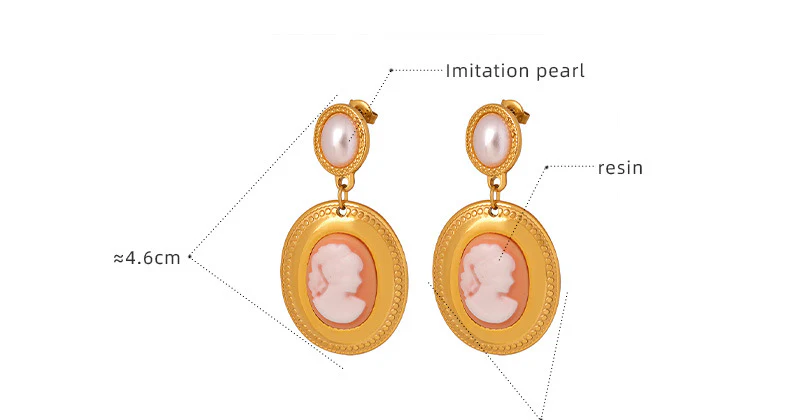 Oval Portrait Drop Pearl Stud Earring