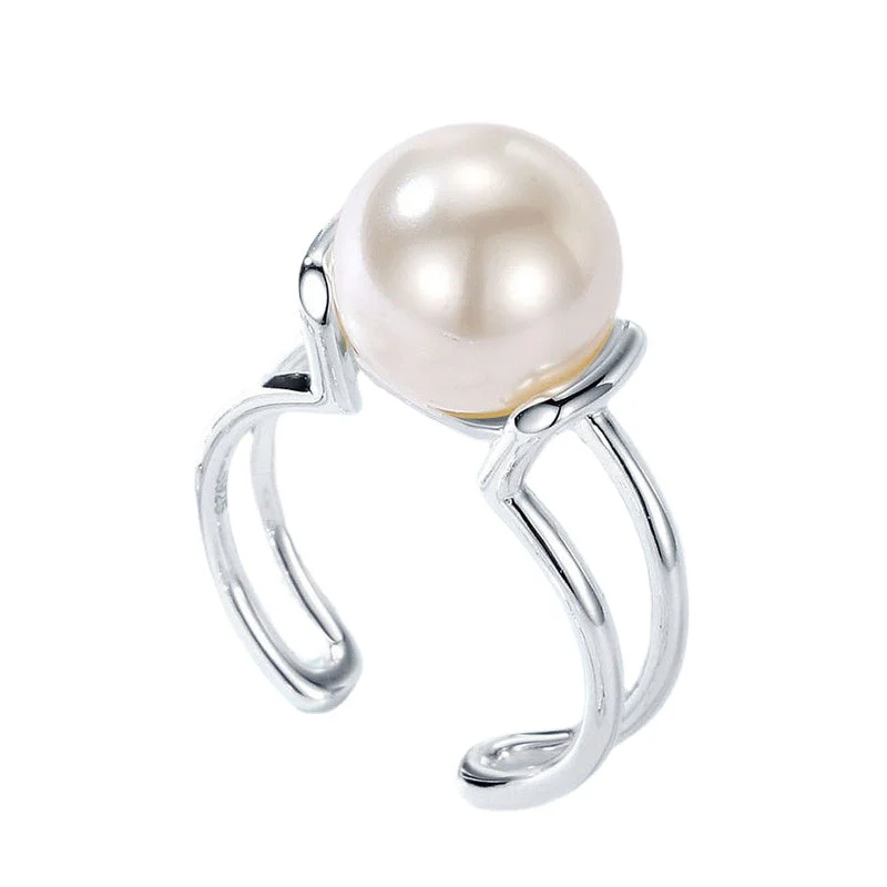 10mm Pearl Ring Silver Band