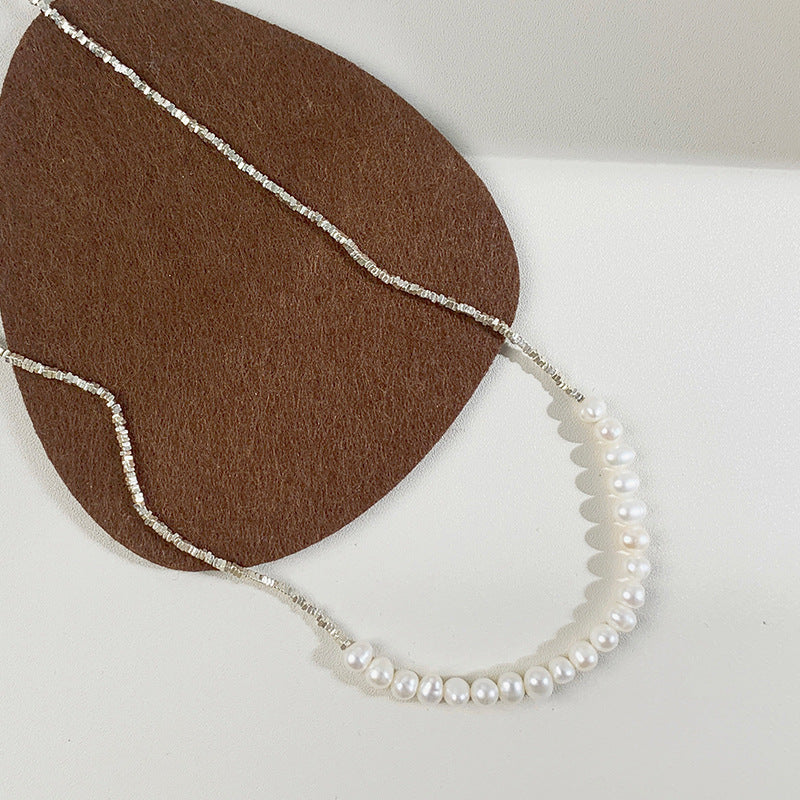 Smile Pearl and Silver Blocks Necklace