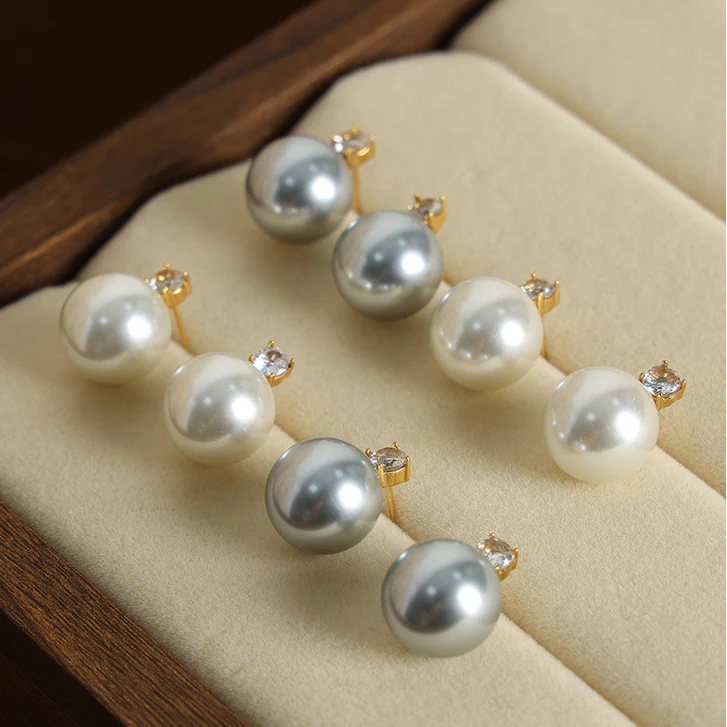 Diamond and 12mm Pearl Stud Earrings