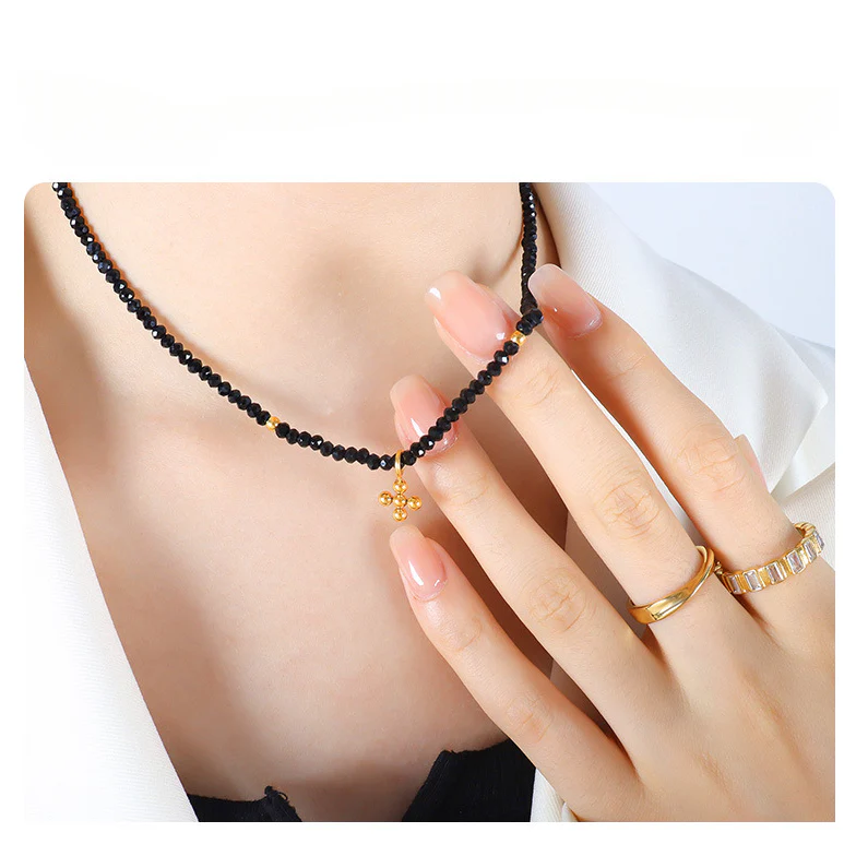 Pearl Necklace With Beads Cross Pendant