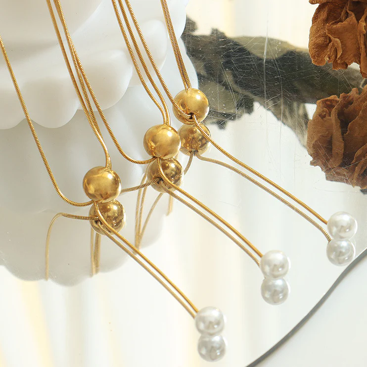 Adjustable Gold Snake Chain Pearl Drop Necklace