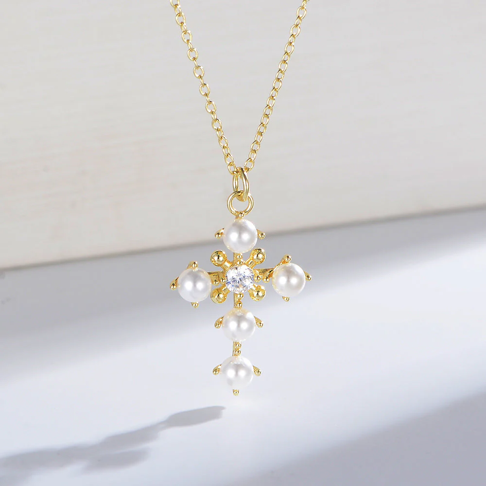Pearl Cross Pendant Necklace
