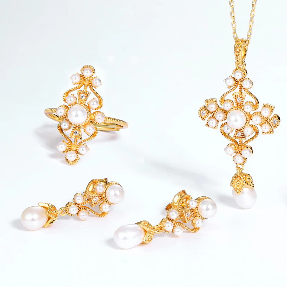 Vintage Hollow Flower Pearl Pendant