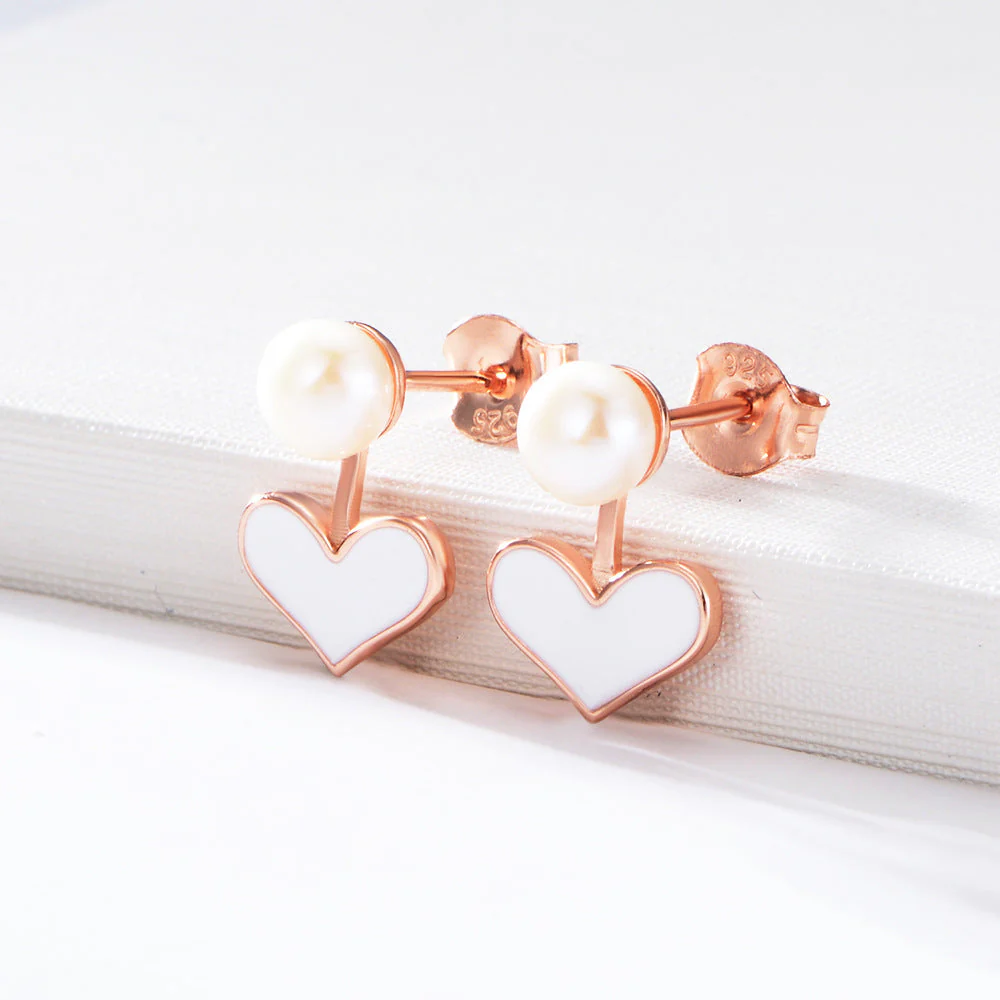 Pearl Studs Heart Epoxy Earrings