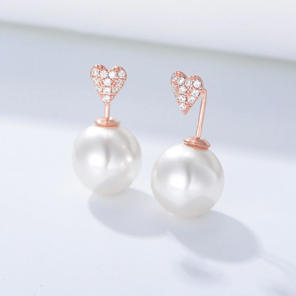 Elite Heart Zircon Pearl Earrings