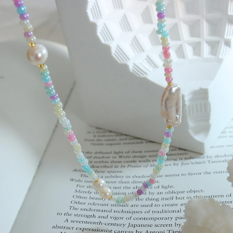 Baroque Pearl and Color Glass Beads Necklace