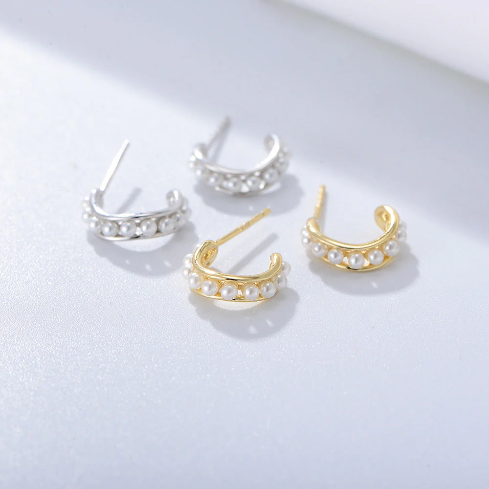 C-shape Cutout Pearl Earrings