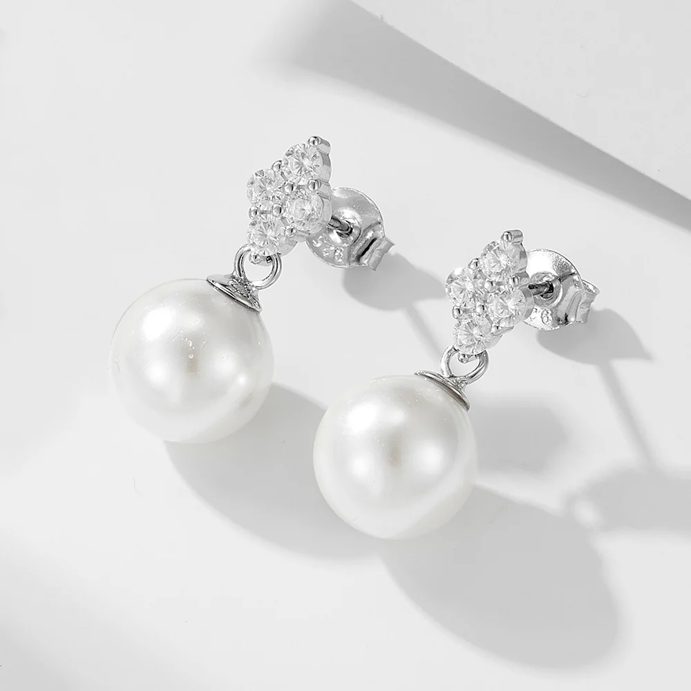 Rhombic Stud 10mm Pearl Dangle Earrings