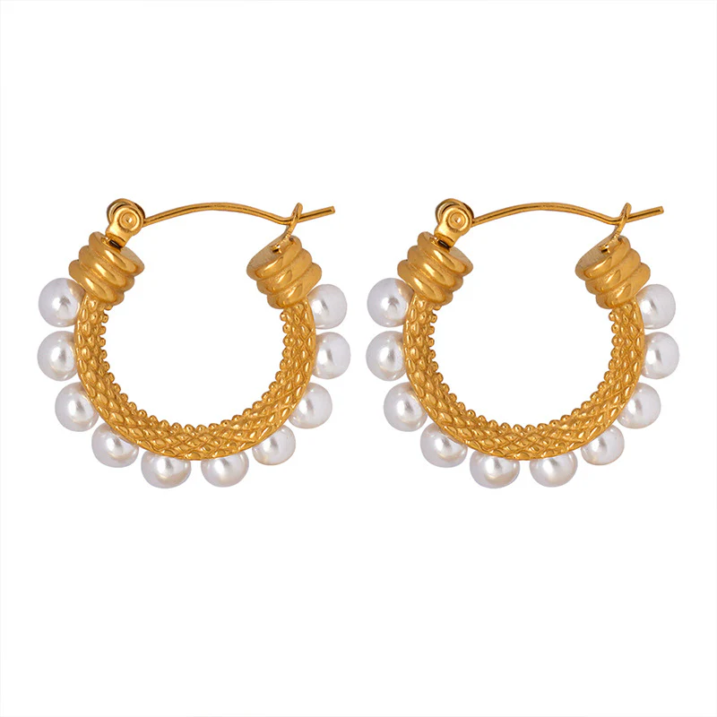Round Hoop Pearl Earrings