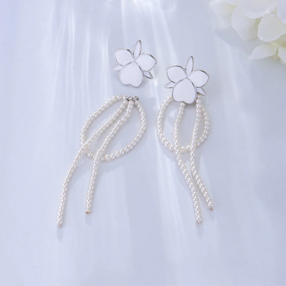 Pearl Earrings Flower Tassel Earrings