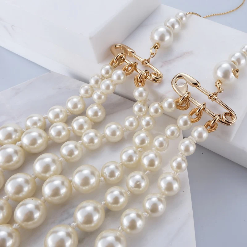 VIVI Half Chain Half 3 Row Pearl Necklace | Best Replica Jewelry™