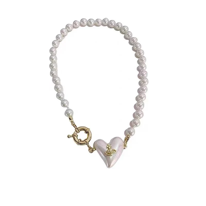 VIVI Heart Pendant Anchor Clasp Pearl Necklace | Best Replica Jewelry™