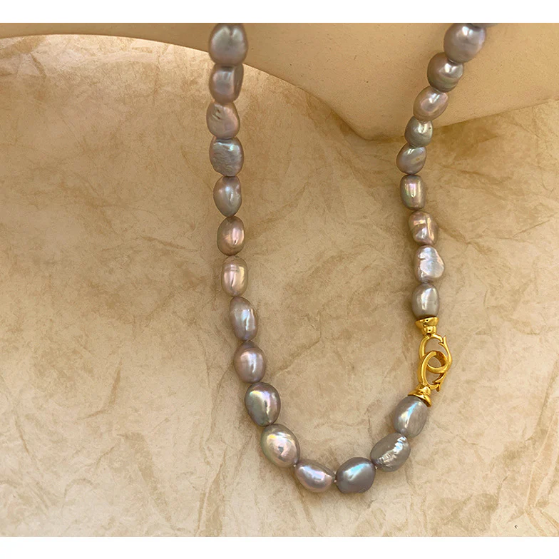 Elegant Natural Grey Baroque Pearl Necklace