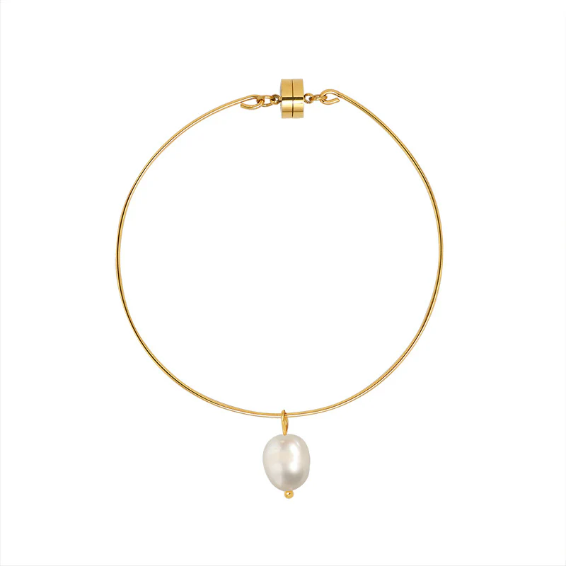 Magnetic Clasp Freshwater Pearl Charm Bangle Bracelet