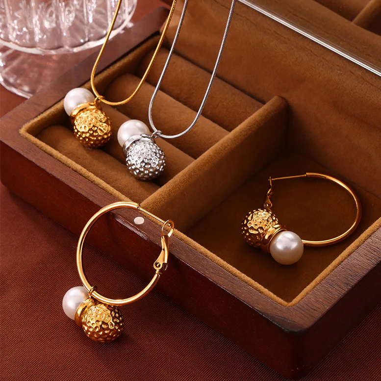 Personality Peanut Pearl Necklace and Earring Set