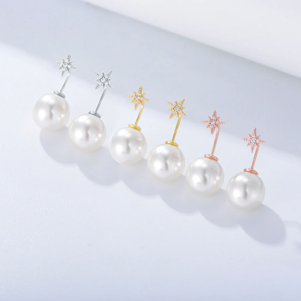 North Star Earrings Pearl Earrings Drop