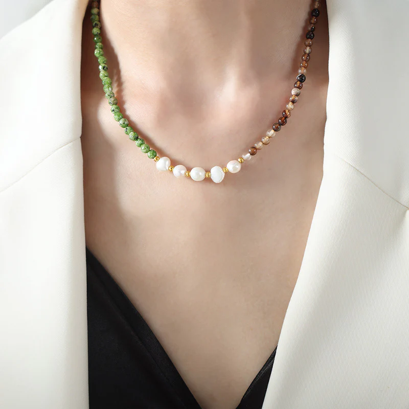 Natural Freshwater Pearl Turquoise Beaded Necklace