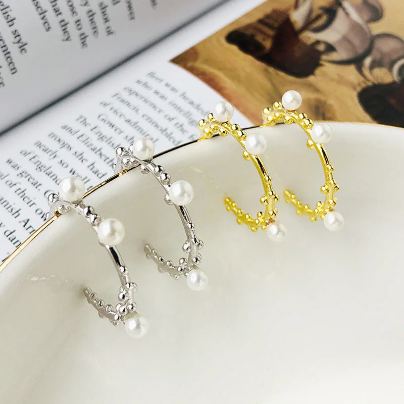 Gold Big Hoop Pearl Earrings