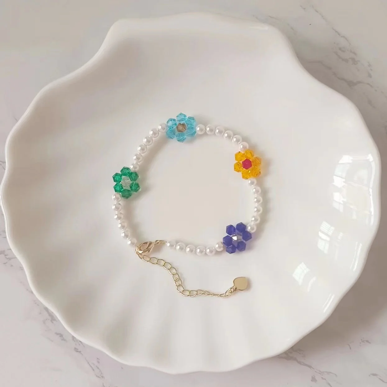 Handmade Flower Crystal Pearl Bracelet