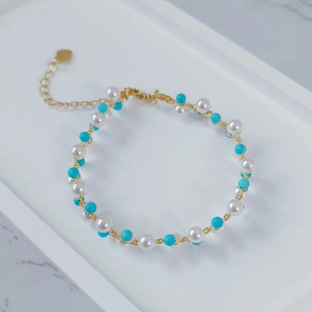 Handmade Turquoise And Pearl Bracelet