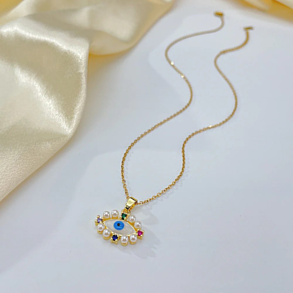 Pearl Evil Eye Pendant Necklace