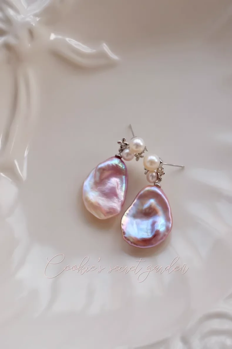 【Monet Garden Collection】 Handmade Chanson Baroque Pearl Earrings