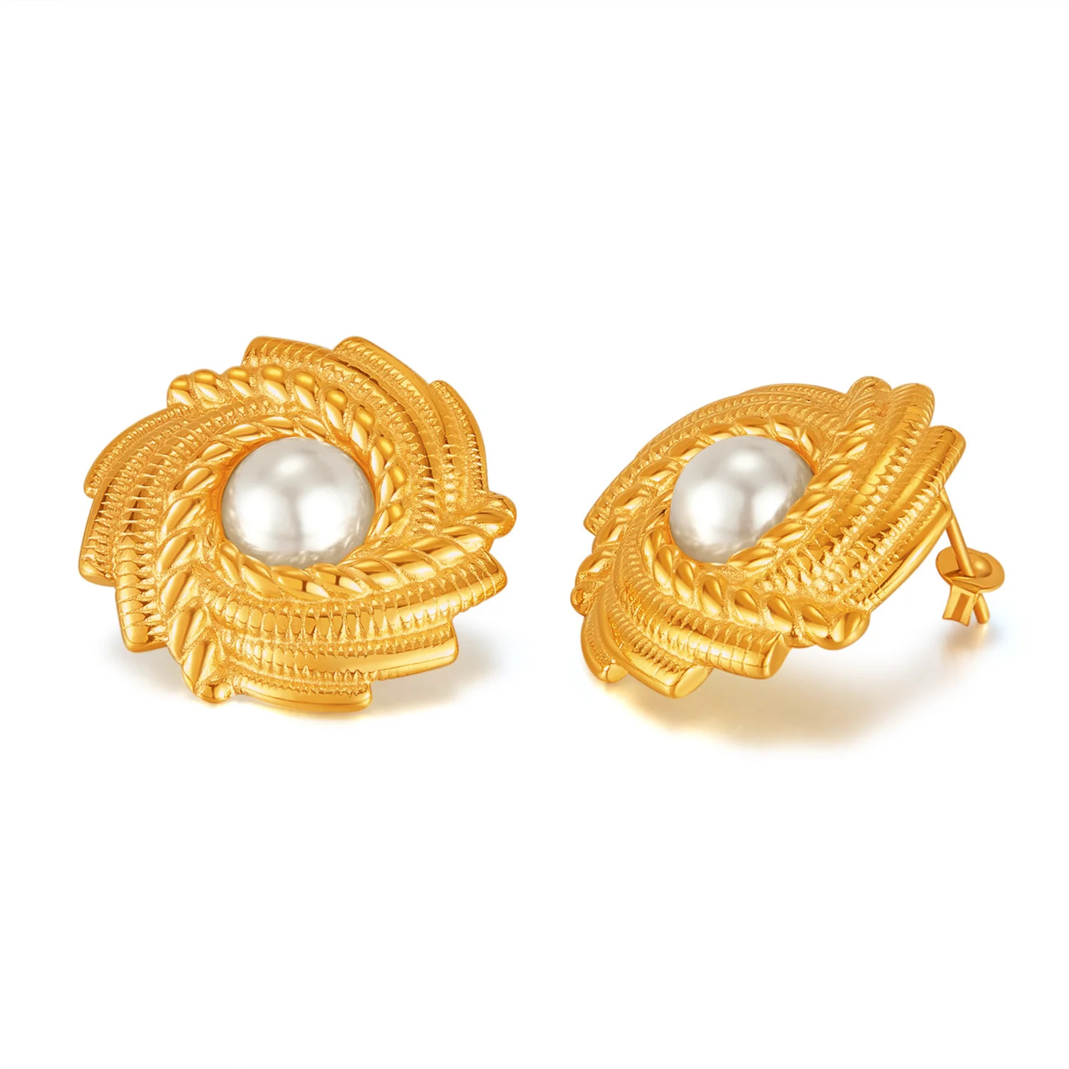 Vintage Large Textured Pearl Stud Earrings
