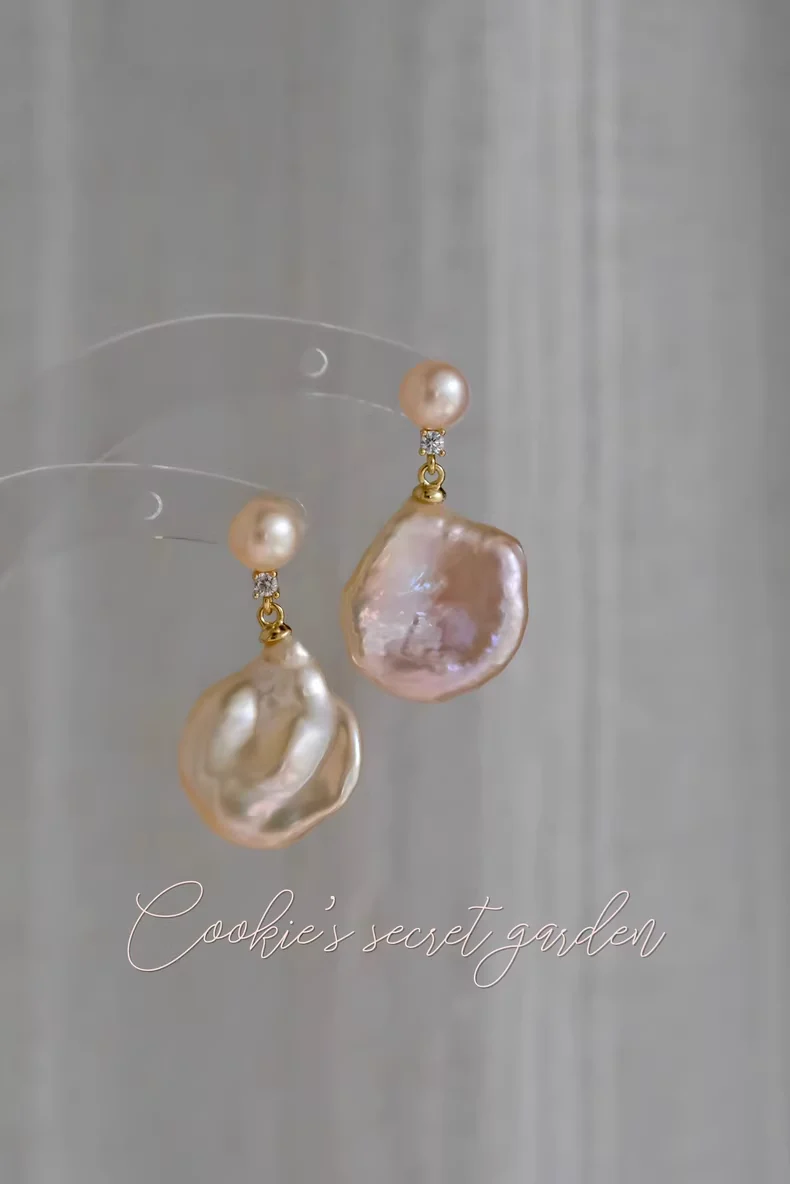 【Monet Garden Collection】 Handmade Early Spring Baroque Pearl Earrings