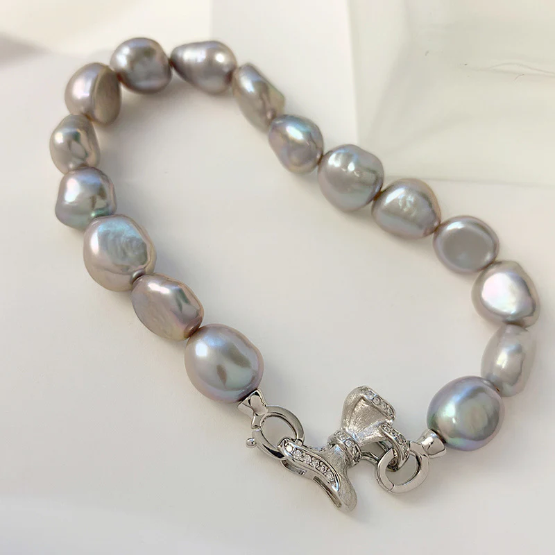 Grey Pearl Bracelet Chunky Baroque