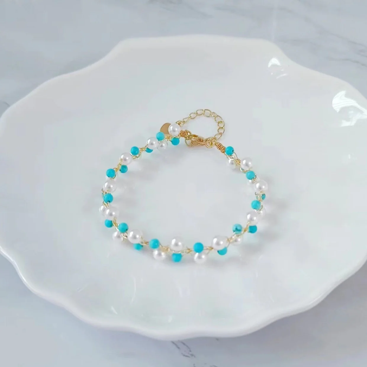 Handmade Turquoise And Pearl Bracelet