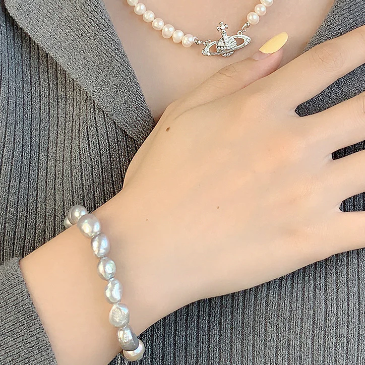 Magnetic Closure Natural Grey Baroque Pearl Bracelet