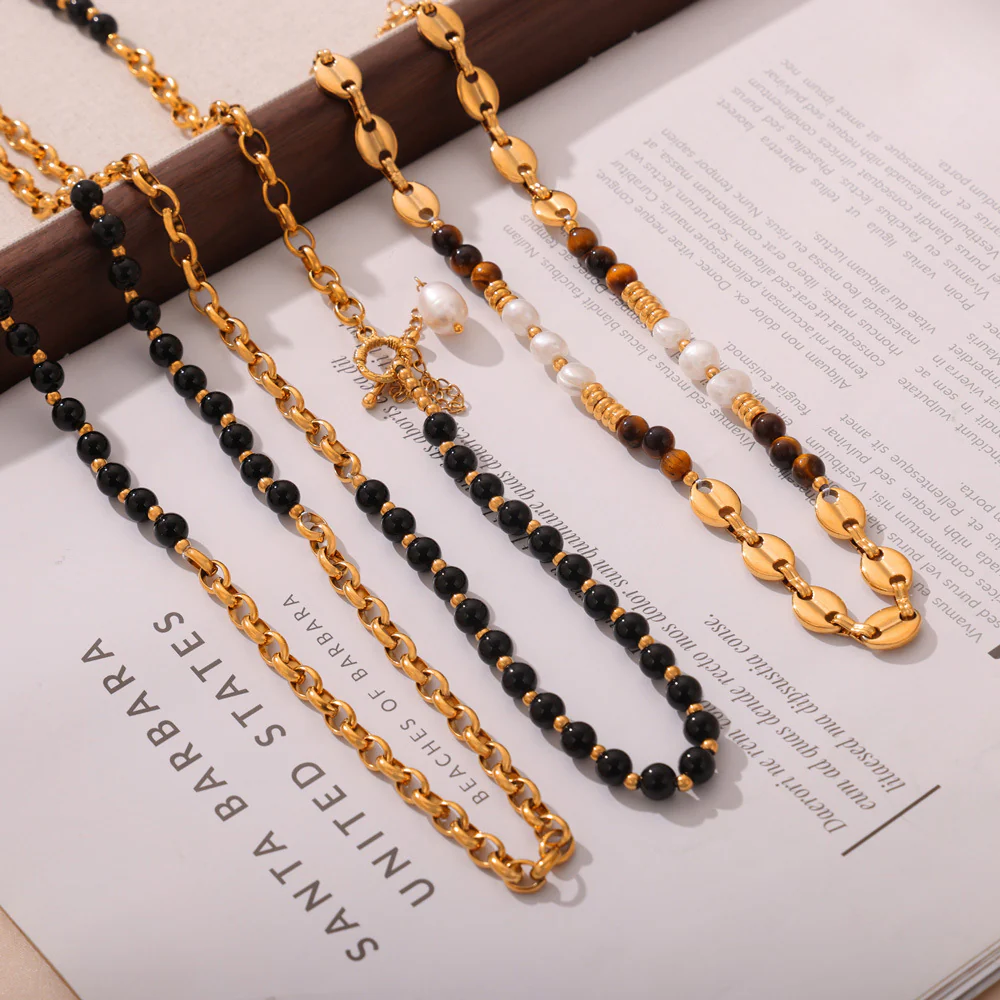 Maillard Necklace Tiger Eye's Stone Agate Pearl Necklace