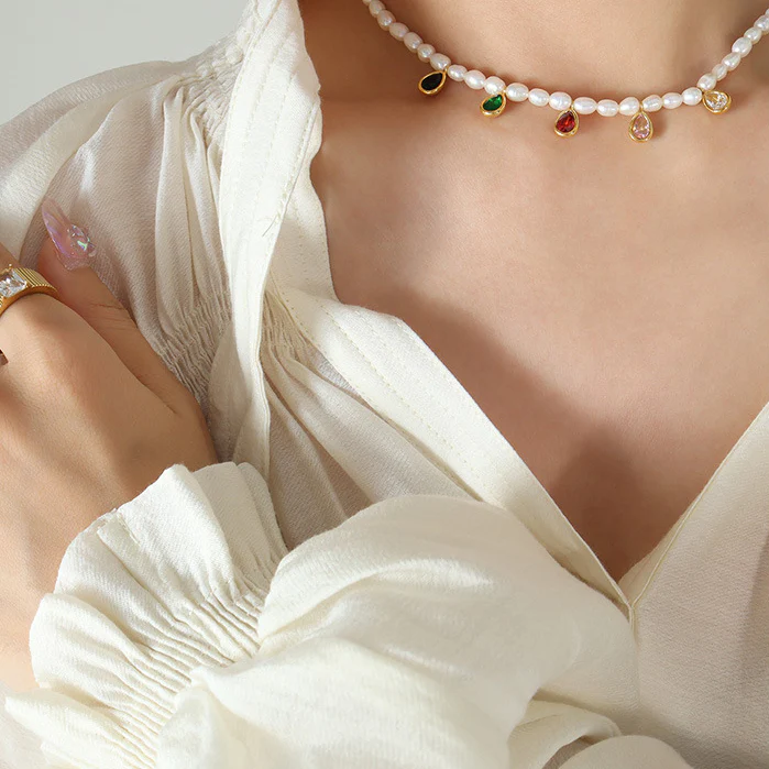 Colored Water Drop Crystal Pendant Necklace