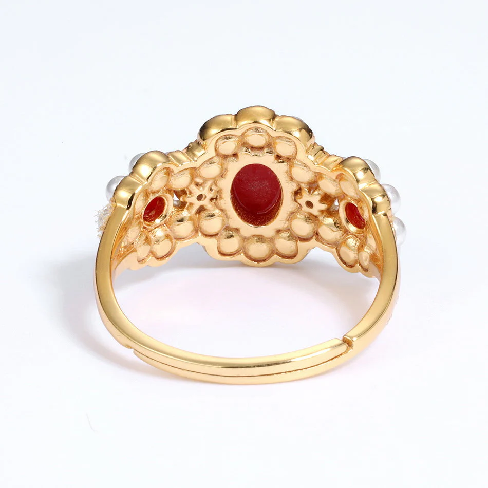 Red Onyx And Pearl Ring